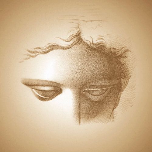 De dame en de zee in goudoker kleuren