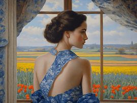 Porträt einer Dame in einem delfterblauen Kleid von Jolique Arte