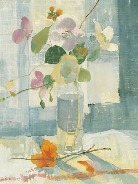Still life with flowers in pastel colours by Japandi Art Studio