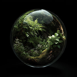 Mousse et plantes vertes dans une boule de verre sur TheXclusive Art