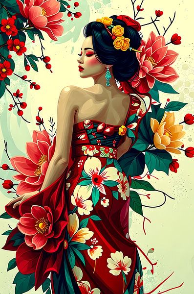 Geisha orientalische Frau mit Blumen von Egon Zitter