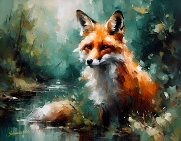 Wilde dieren - Geabstraheerd surrealisme - Fox 2 van Johanna's Art