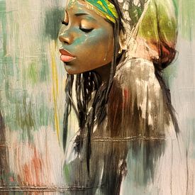 Afrikanische Schönheit in Grün von Arjen Roos