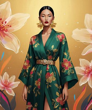 Illustration élégante d'une femme dans un style botanique sur Nyxera Digital