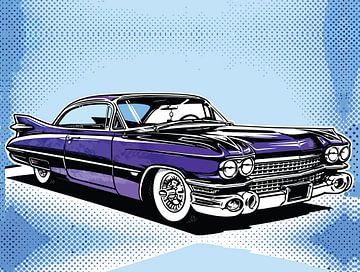 Retro Purple Classic Car Side Pop Art Portrait by Ramy Salah Hefny
