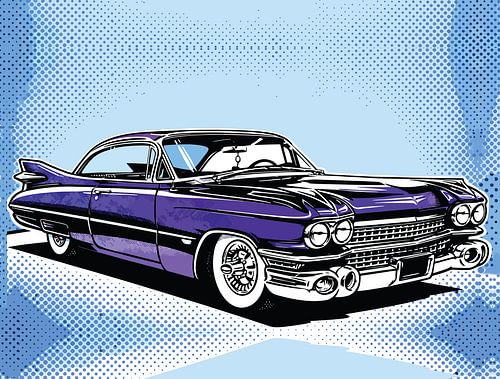Retro paars klassiek auto zijportret in popartstijl