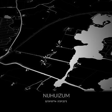 Zwart-witte landkaart van Nijhuizum, Fryslan. van Rezona