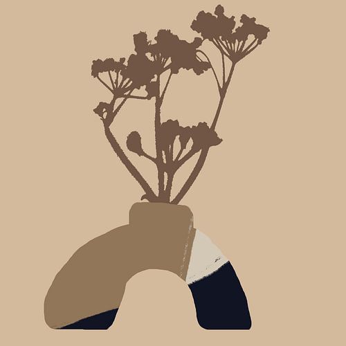 Bloemen in vaas. Boho Retro Abstract stilleven nr. 3