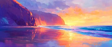 Coucher de soleil sur la plage - explosion de couleurs sur Poster Art Shop