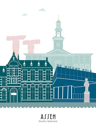 Skyline-Abbildung Assen in Farbe