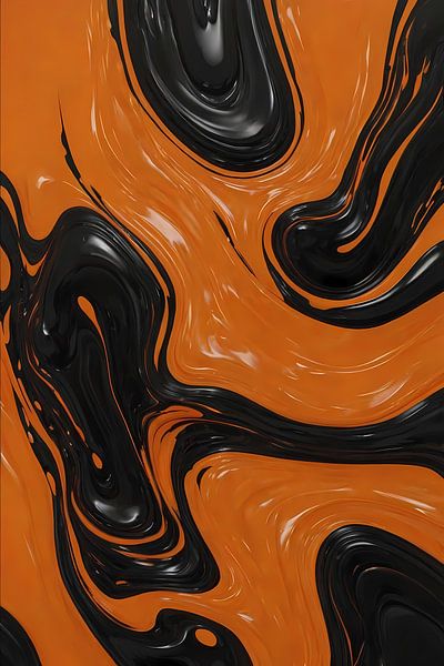 Dynamische Oranje en Zwarte Abstracte Kunst van Art & Soul Creations