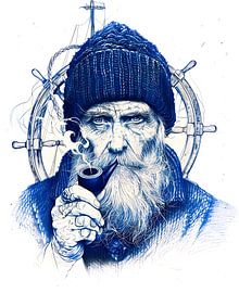 Barre à roue en bois de marin avec pipe sur ArtMomente