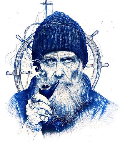 Houten scheepsroer met zeeman en pijp