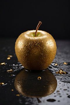 Goldener Apfel mit Tautropfen Reflexion von De Muurdecoratie