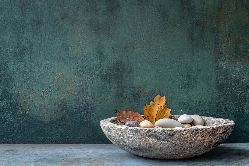 Stone bowl with autumn leaves by Imperial Art House