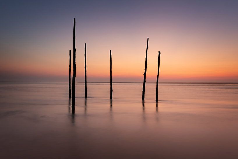 Fishing poles in the Wadden Sea during sunset by KB Design & Photography (Karen Brouwer)