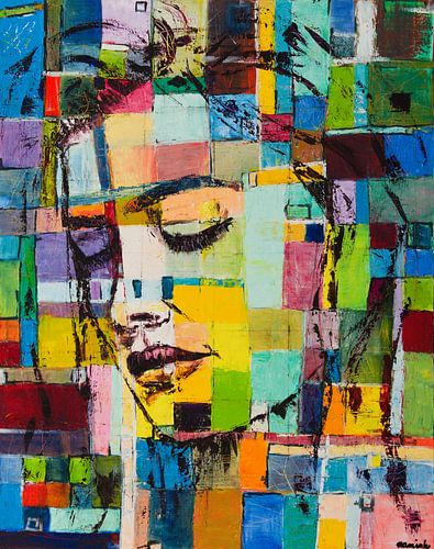 Peinture femme cubes de couleur