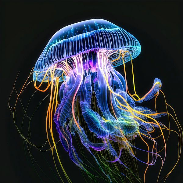 Neon kleurige kwal van Digital Art Nederland