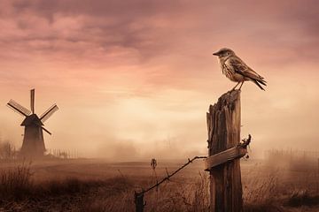 Le moineau, gardien du moulin. sur Karina Brouwer