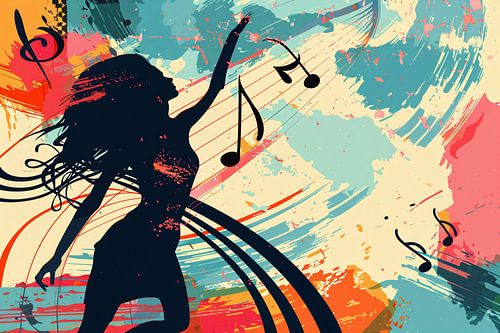 Abstracte silhouet dansend met muzieknoten