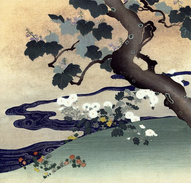 Baum und Chrysanthemen, Tsukioka Kôgyo von 1000 Schilderijen