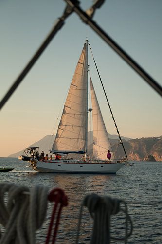 View through to sailboat in evening sun