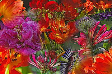 Kleurrijke bloemen collage van Carla van Zomeren