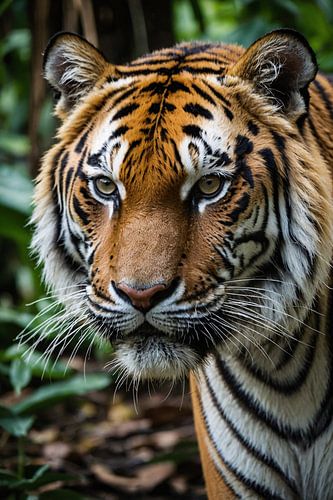 Indrukwekkende tijger in weelderige jungle