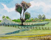French meadow | Watercolour painting Hangemaakt