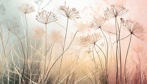 Botanische illustratie: Dromerig Fluitenkruid in de ochtend