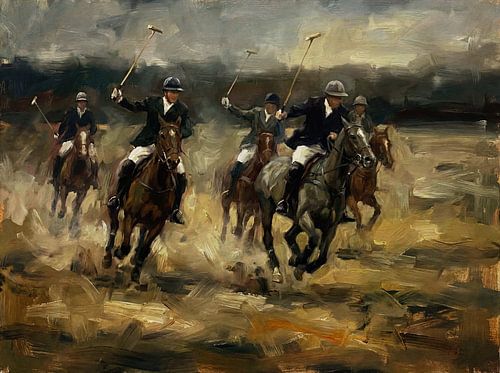 Impressionistisch olieverfschilderij van een polowedstrijd