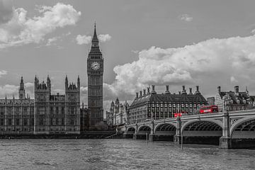 Londen foto - Skyline met rode bussen - 2