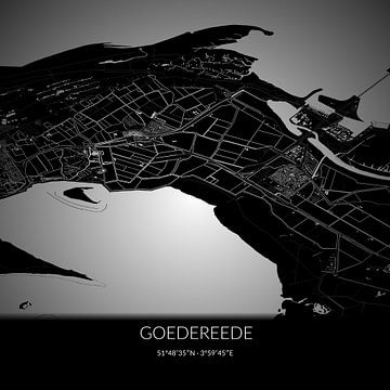Zwart-witte landkaart van Goedereede, Zuid-Holland. van Rezona