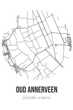 Oud Annerveen (Drenthe) | Landkaart | Zwart-wit van MijnStadsPoster