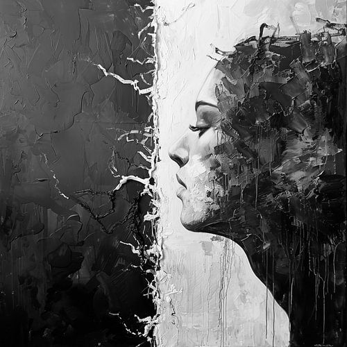 Portret van een dame in zwart wit