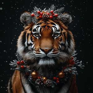Le tigre dans l'ambiance de Noël