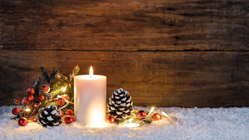 Christmas wood background with festive light by Alex Winter