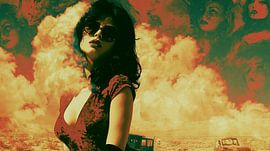 Cloudy sky, Retro-Surrealism: woman in a landscape