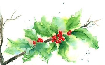 Holly twig with red berries by Karen Kaspar