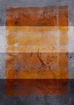 Abstract landschap in oranje, bruin en grijs. van Dina Dankers