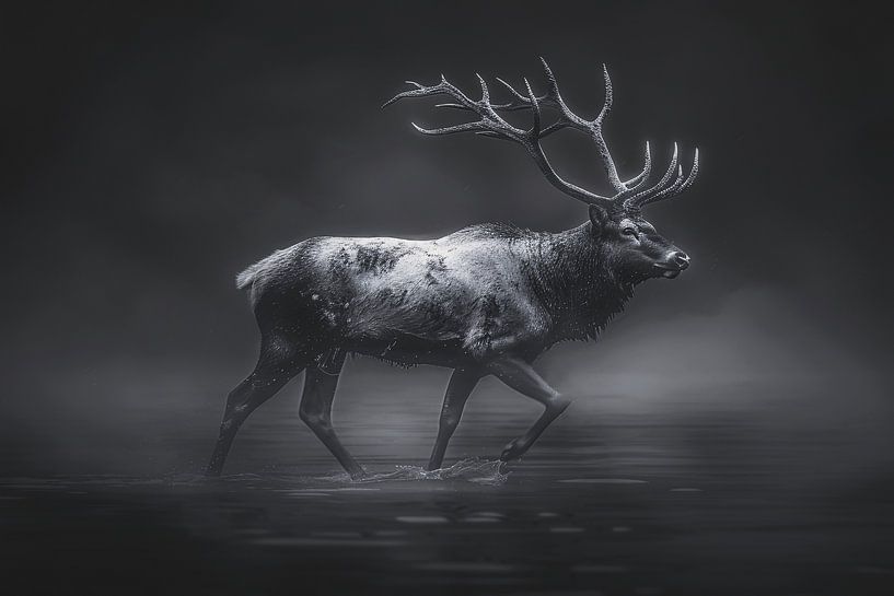 Hyperrealistisches Schwarz-Weiß-Foto eines Rehs von Art & Soul Creations