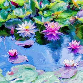 Vijver met bloeiende waterlelies van Paula van den Akker