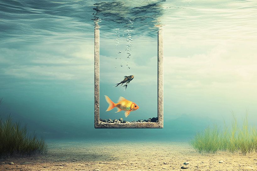 Das Fenster zur anderen Welt | Wo ein Goldfisch in den Himmel schaut und ein Mann in die Tiefe blickt von Karina Brouwer