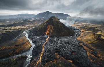 De levende aarde van IJsland van fernlichtsicht