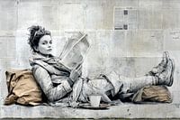 Graffiti Portret Vrouw Leest – Monochrome Street Art