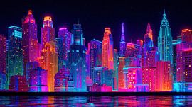 Panorama der Skyline einer Neonstadt