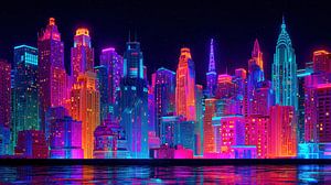 Panorama der Skyline einer Neonstadt