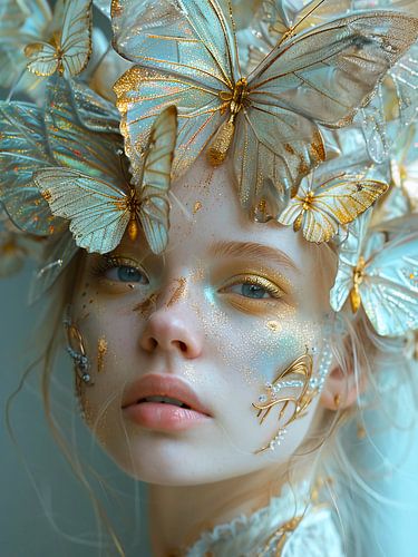 Vrouw met bleke huid en witte vlinders