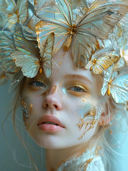 Pale skin woman with white butterflies by haroulita