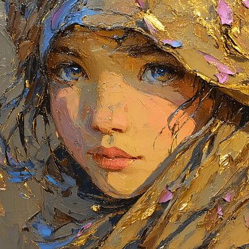 Gouden Meisjes Portret met Pastel Emotie